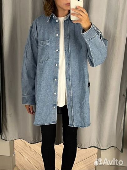 Джинсовая рубашка hm oversize