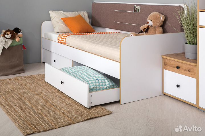 Кровать Вуди 11.02, дуб золотой/белый