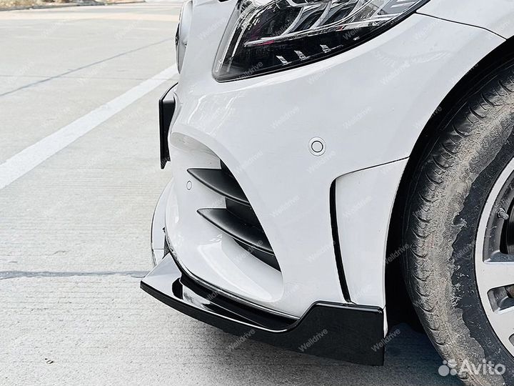 Губа передняя Mercedes W205 AMG пакет LCI черный