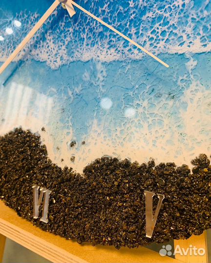 Часы интерьерные 3D море из эпоксидной смолы