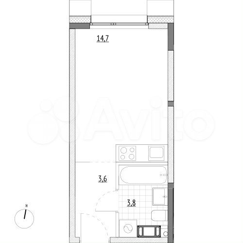 Апартаменты-студия, 22,1 м², 2/7 эт.
