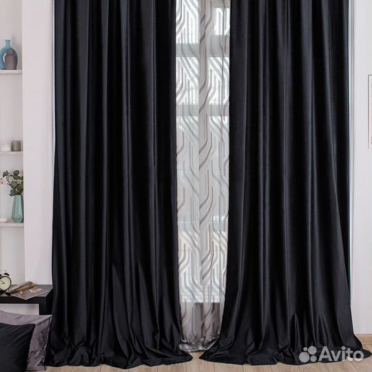 Портьеры бархат Беллиссимо черный шторы