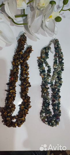 Бусы из натуральных камней, гранат, тигровый глаз