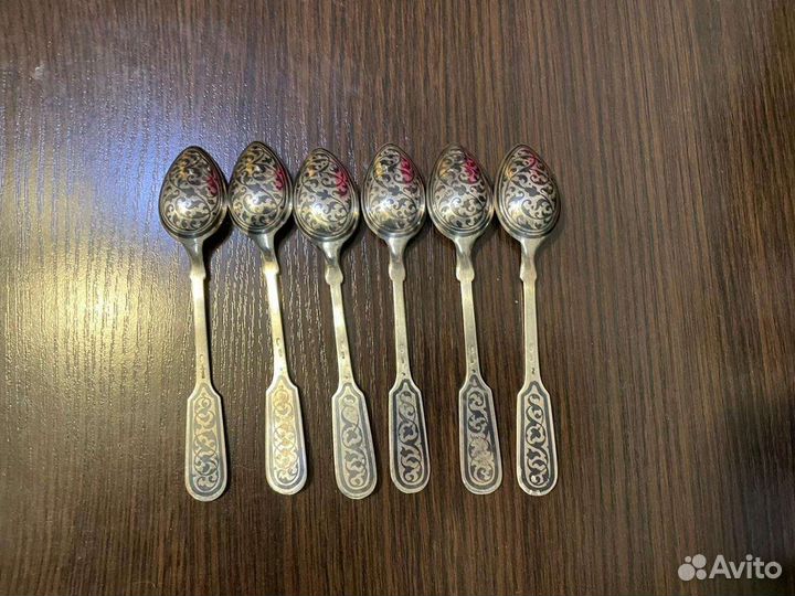 Набор серебряных чайных ложек 875 пробы Кубачи