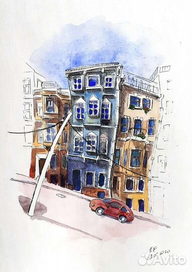 Городские улицы, скетч, акварель