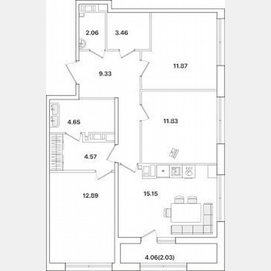 3-к. квартира, 77,8 м², 11/12 эт.
