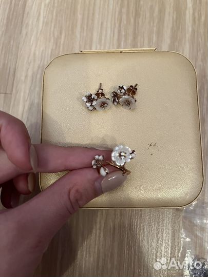 Комплект серьги и кольцо серебро