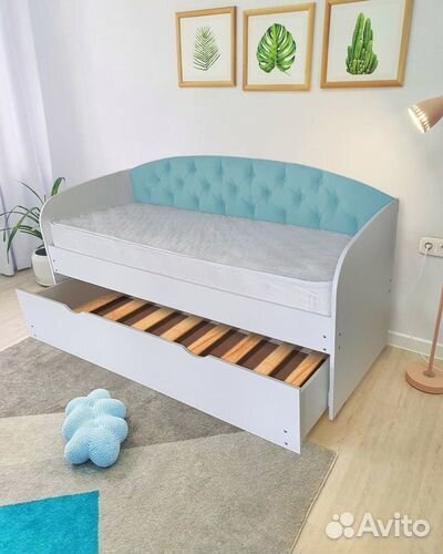Кровать детская мягк спинка лдсп выдвиж спальн