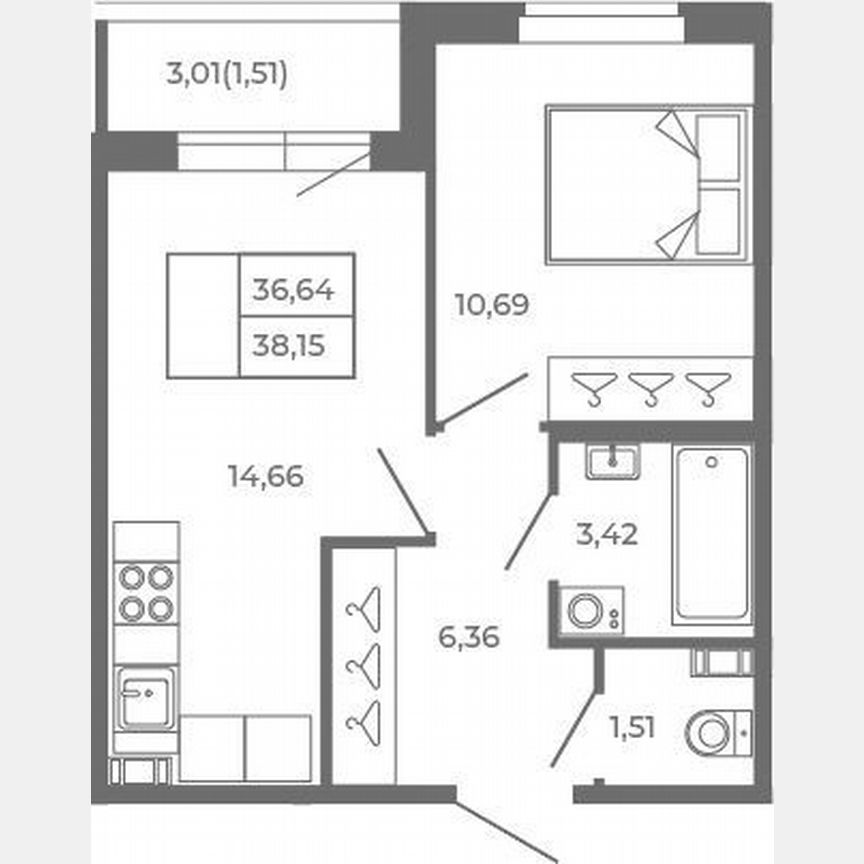1-к. квартира, 36,6 м², 2/4 эт.