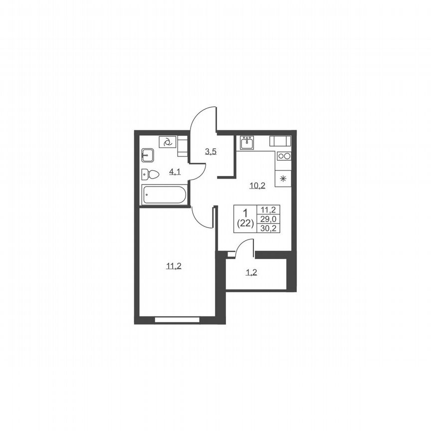 1-к. квартира, 30,2 м², 4/8 эт.