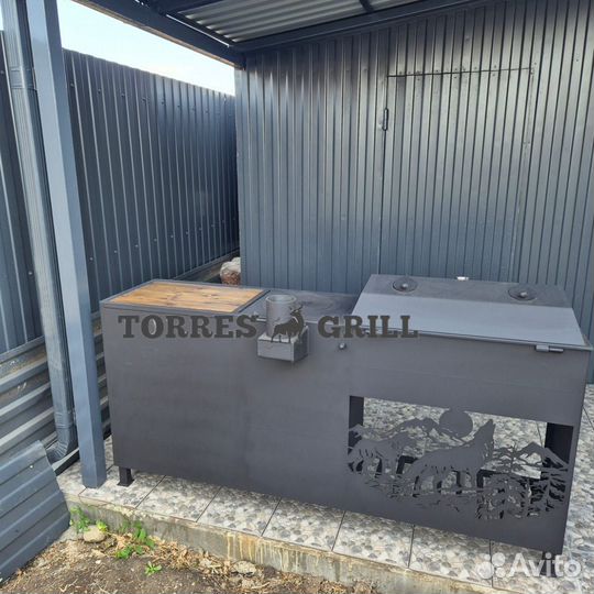 Мангал с крышей и печью под казан