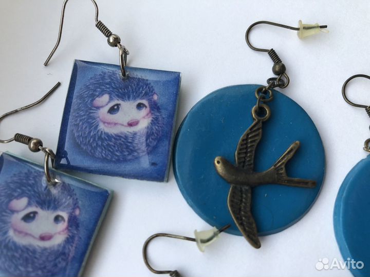 Сережки в синих тонах. 10 пар