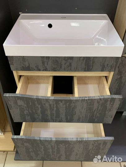 Тумба с раковиной напольная, графит бетон