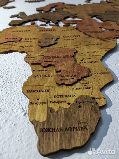 Деревянная карта мира на стену 150 х 85 см