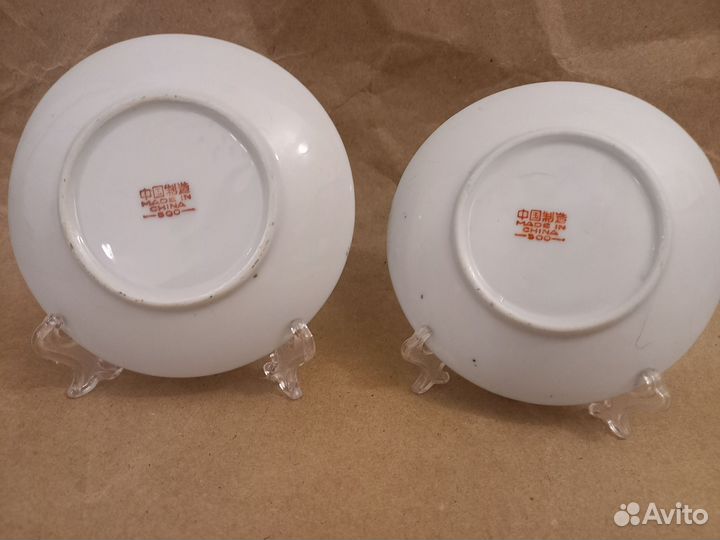 Блюдце кобальт Китай птички рябина