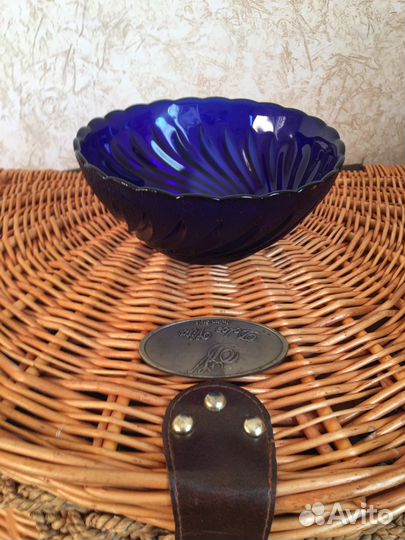 Блюдо новое СССР синий кобальт резное