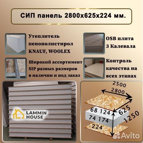 Сип панели. SIP 2500Х625Х124 мм