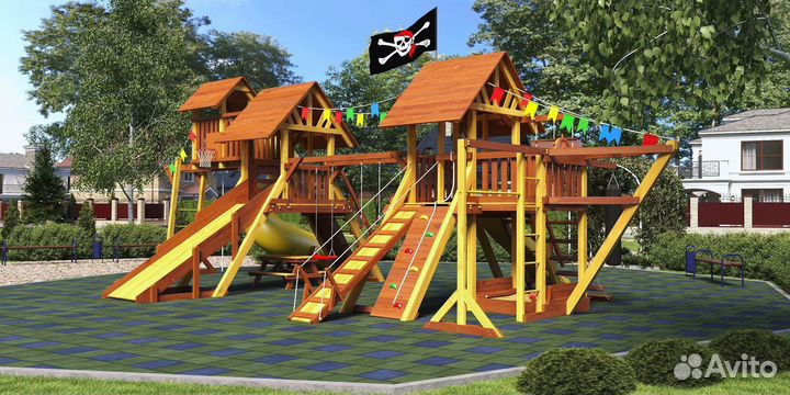 Детский спортивный комплекс с крышей для дачи