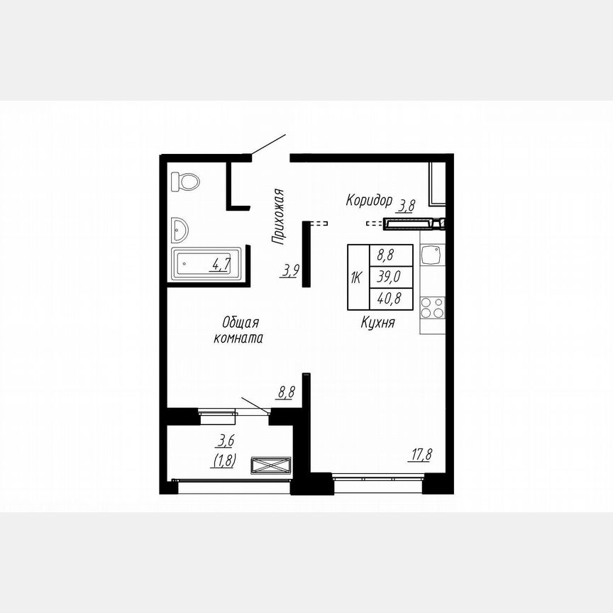 1-к. квартира, 40,8 м², 17/17 эт.