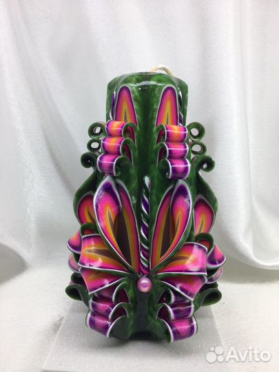 Резная свеча «Огонёк» Зелёная 14 см