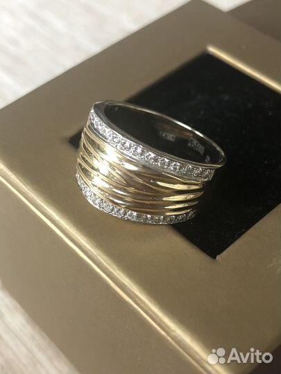 Золотое кольцо бриллианты желтое золото 585 РФ