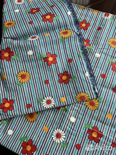 Винтажный хлопок в полоску с цветами, ткань СССР