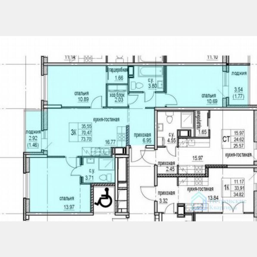 3-к. квартира, 73,7 м², 7/13 эт.