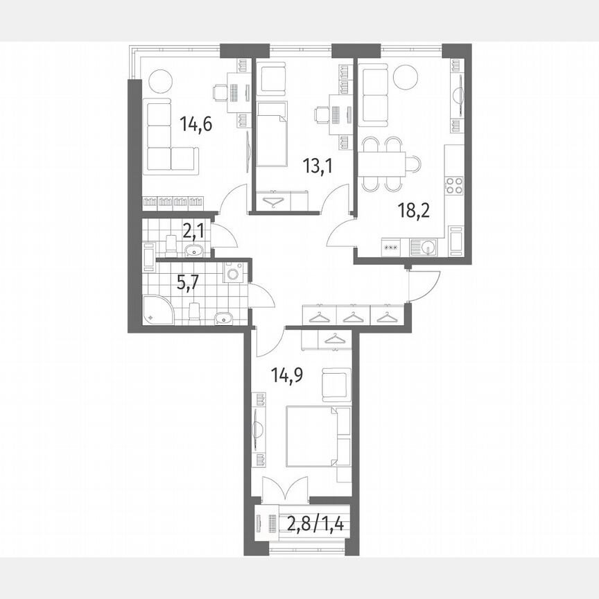 3-к. квартира, 84,2 м², 7/9 эт.