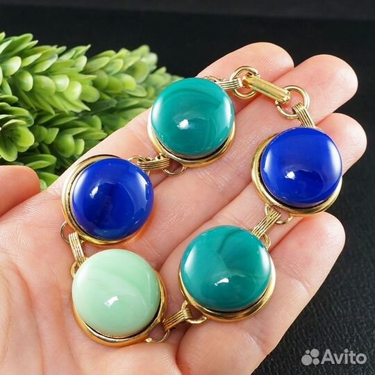 Браслет Синий Мятный Бирюзовый Крупный со Стеклом