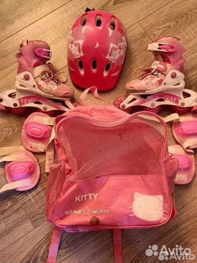 Раздвижные роликовые коньки Китти+защита+шлем+сумк
