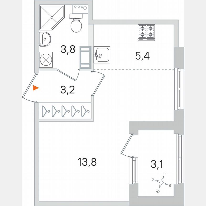 Квартира-студия, 27,8 м², 3/4 эт.