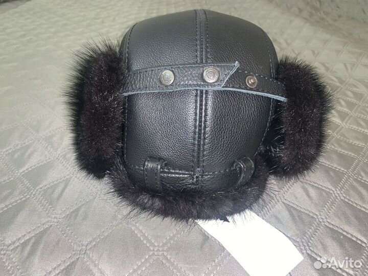 Новая Шапка - ушанка мужская кожа + норка