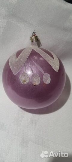 Елочные игрушки СССР. Шар сиреневый с рисунком