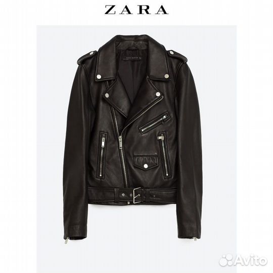 Куртка косуха Zara из натуральной кожи