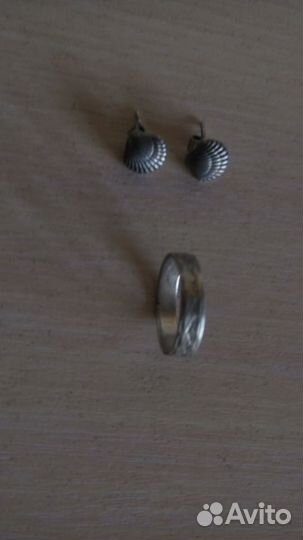 Серебряные серьги и кольцо СССР комплект