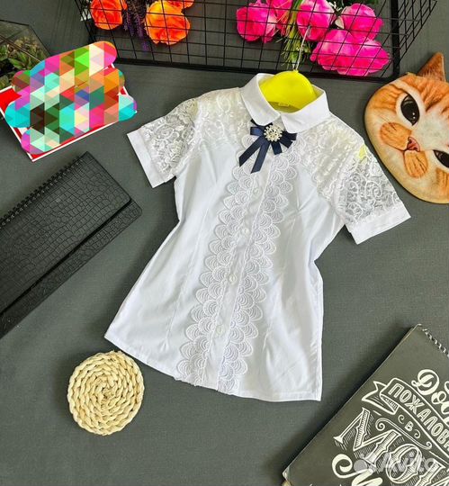 Рубашка блузка с кружевом школьная