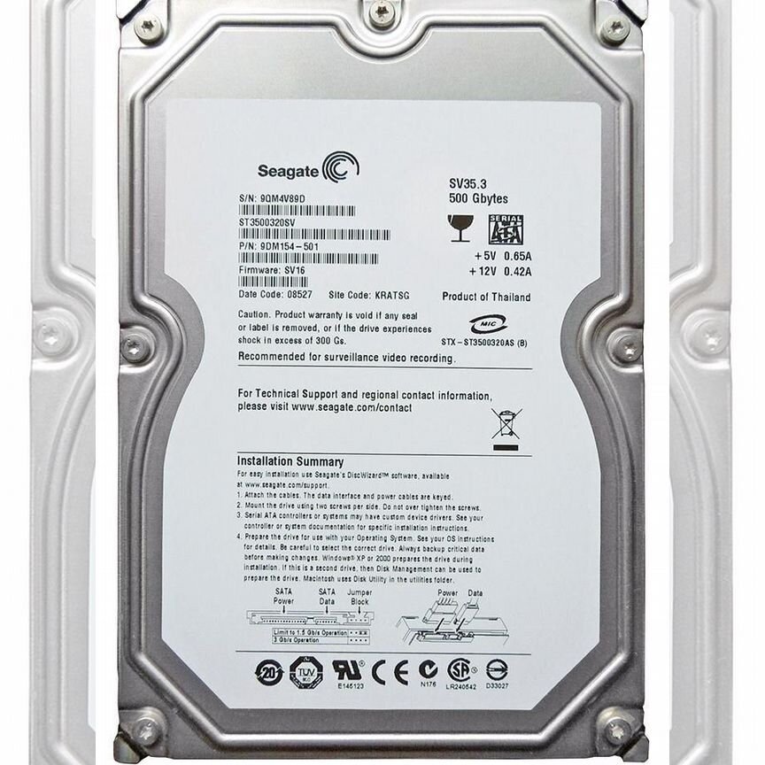 [ST3500320SV] Жесткий Диск Seagate 500gb Sata2 3.5" St3500320sv