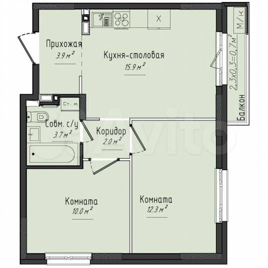 2-к. квартира, 48,2 м², 2/11 эт.