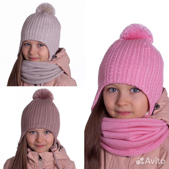 Комплект шапка+снуд для девочки, демисезон