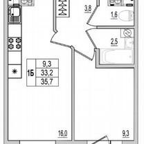 1-к. квартира, 35,7 м², 8/10 эт.