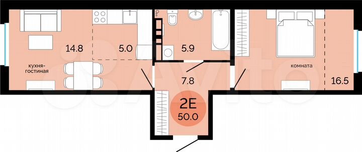 2-к. квартира, 50 м², 7/17 эт.