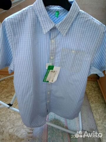 Рубашка новая, голуб.клетка для мальчика. Бенеттон