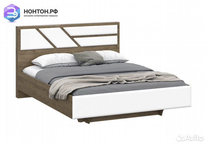 Кровать Лагуна-8 гикори темный / белый матовый