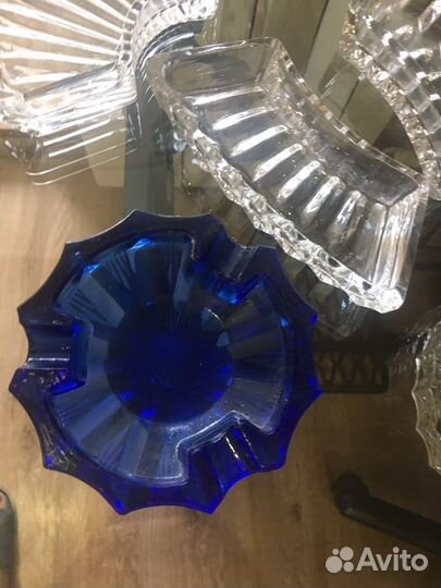 Пепельница хрустальная СССР, цветное стекло