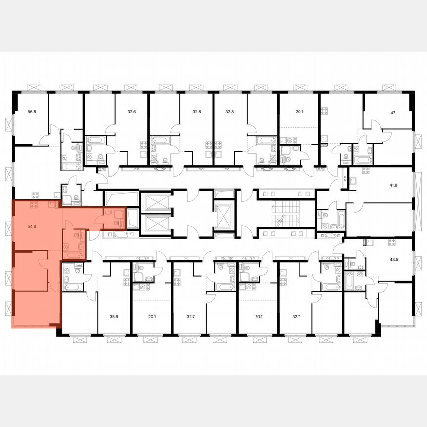 2-к. квартира, 54,8 м², 16/19 эт.