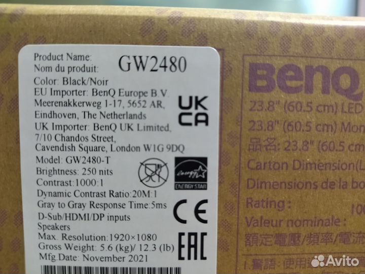 Новый Монитор BenQ GW2480, 23.8