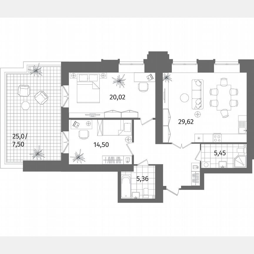 2-к. квартира, 96,2 м², 12/13 эт.