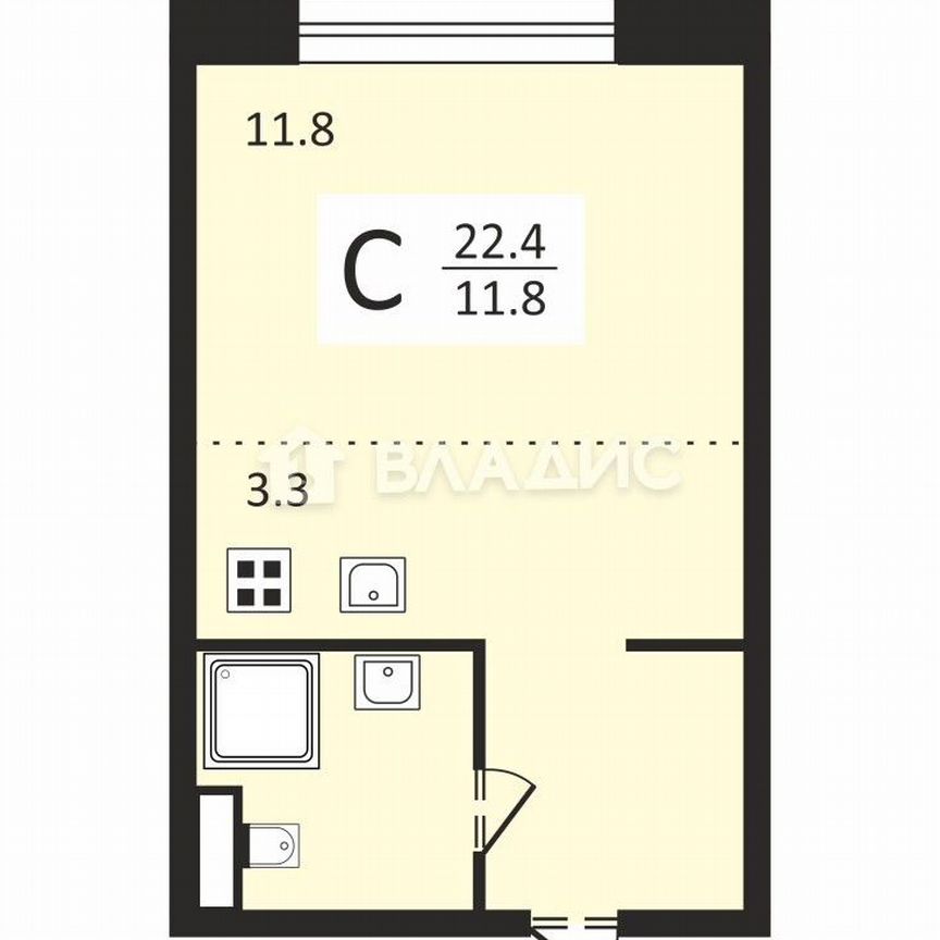 Квартира-студия, 22,4 м², 2/24 эт.