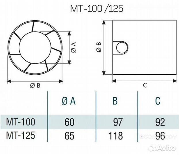 Канальный вентилятор Cata MT-125