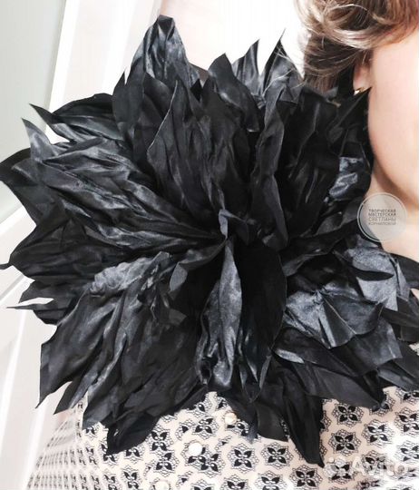 Брошь Цветок из ткани Черный